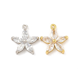 Подвески из латуни с покрытием из прозрачного кубического циркония, долговечный, без кадмия и без свинца, цветок