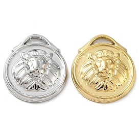 304 Stainless Steel Pendants, Flat Round with Lion Charm