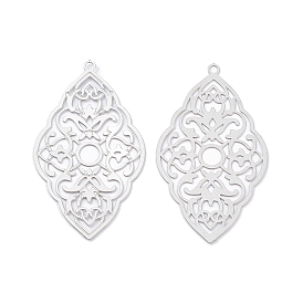 304 подвески из нержавеющей стали, гравированные металлические украшения, ромб с цветочной подвеской
