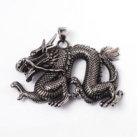 316 большие подвески из хирургической нержавеющей стали, дракон, 60x78x11 мм, отверстие : 7x9 мм