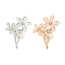 Alloy Crystal Rhinestone Flower Brooch, with Resin Peal & Cat's Eye