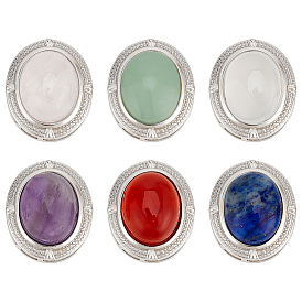 6 шт. 6 стили латунные многорядные звенья с натуральным аметистом, розовым кварцем, белым агатом, зеленым авантюрином, сердоликом и лазуритом, платина, овальные