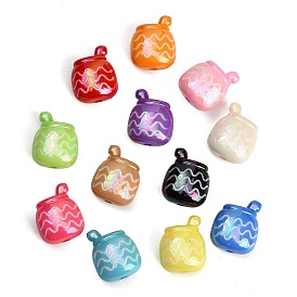UV Plating Embossed Opaque Acrylic Beads, Iridescent, Honey Jar with Wave Pattern