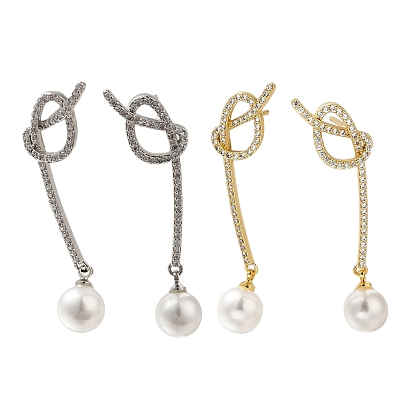 Серьги-гвоздики с латунным покрытием и прозрачным кубическим цирконием, с пластмассовой жемчужиной abs, долговечный, без свинца и без кадмия