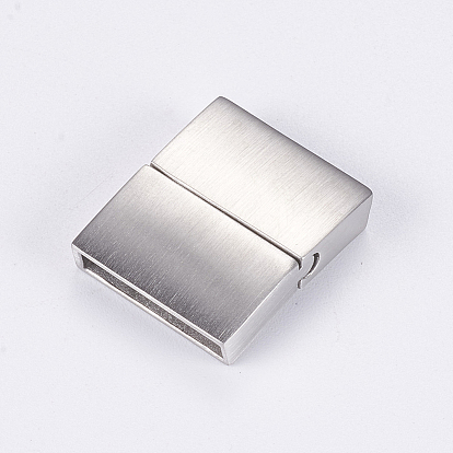 304 Stainless Steel Magnetic Clasps with Glue-in Ends, Frosted, Rectangle