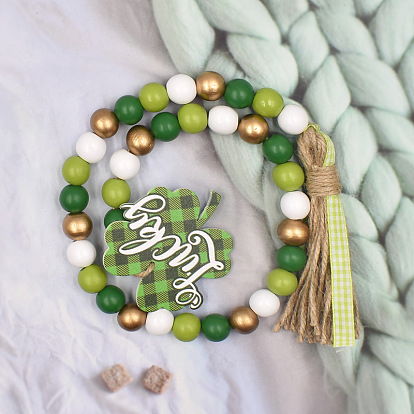Wood Beaded Garlands, with Jute Tassel, Pendant, for St.Patrick's  Day