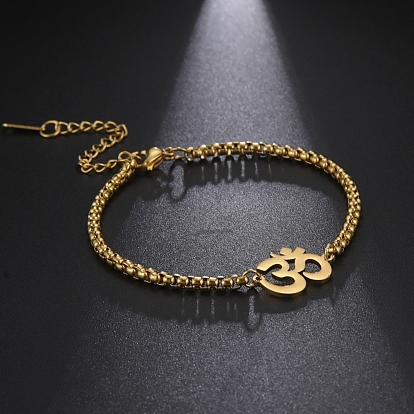 Bracelet à maillons om aum ohm en acier inoxydable avec chaînes de boîte, bijoux thème yoga pour hommes femmes