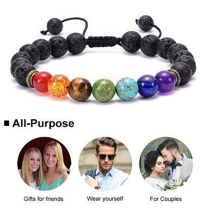 Natural Agate Matte Volcanic Stone Bracelet with Colorful Yoga Weave - 7 Stones