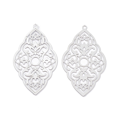 304 подвески из нержавеющей стали, гравированные металлические украшения, ромб с цветочной подвеской