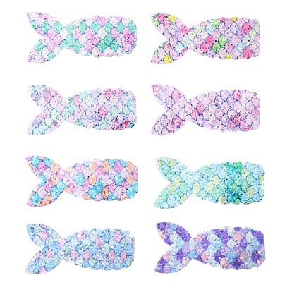 Fish Scale Shiny Cloth Snap Hair Clips, Baby Clip Accessories, with Iron Findings