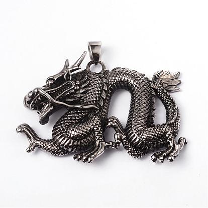 316 большие подвески из хирургической нержавеющей стали, дракон, 60x78x11 мм, отверстие : 7x9 мм
