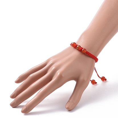Adjustable Nylon Braided Bead Bracelets, Natural Carnelian(Dyed & Heated) Bead Bracelet for Women