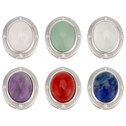 6 шт. 6 стили латунные многорядные звенья с натуральным аметистом, розовым кварцем, белым агатом, зеленым авантюрином, сердоликом и лазуритом, платина, овальные