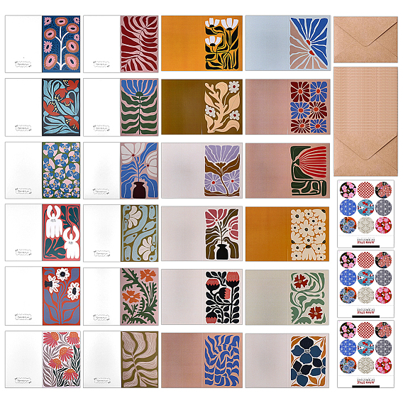 24Pcs Pcs Paper Greeting Card, with 24Pcs Envelope and 3 Sheets Paper Gift Tag Stickers, Rectangle