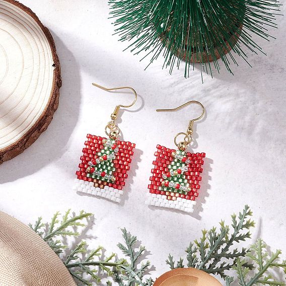 Прямоугольник с елочкой, стеклянный бисер с 304 подвесками из нержавеющей стали