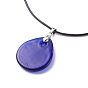Blue Lampwork Evil Eye Pendant Necklace with Waxed Cord for Women