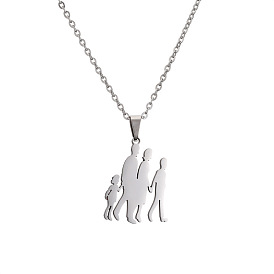 Family Silhouette Stainless Steel Necklace - Stylish Jewelry for Four Members