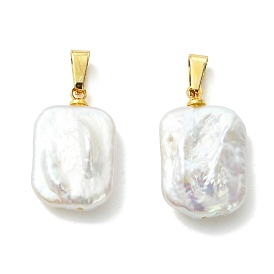 Подвески из натурального барочного жемчуга кеши, с 304 защелкой из нержавеющей стали на поручнях, прямоугольник амулеты, белые