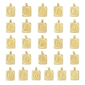 Rack Plating Brass Pendants, Long-Lasting Plated, Lead Free & Cadmium Free, Square with Letter Charms