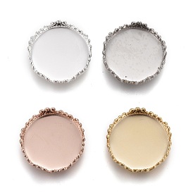 304 Stainless Steel Cabochon Settings, Lace Edge Bezel Cups, Flat Round