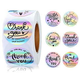 Waterproof Laser Plastic Thank You Gift Sticker Rolls, Round Dot Self-adhesive Seal Decals for Gift, Presents Seal Decoration