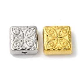 304 Stainless Steel Beads, Square with Flower