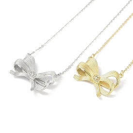 304 Stainless Steel Crystal Rhinestone Cable Chain Bowknot Pendant Necklaces for Women