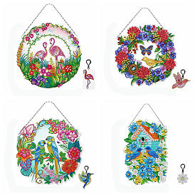 Bird & Flower Pattern DIY Diamond Painting Pendant Decoration Kits, Including Rhinestones Bag, Diamond Sticky Pen, Tray Plate, Glue Clay and PVC Sheet