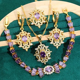 Цветочные латунные подвески с кубическим цирконием, серьги, кольца и браслеты для женщин