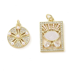 Brass Micro Pave Clear Cubic Zirconia Pendants, with ABS Imitation Pearl, Real 18K Gold Plated