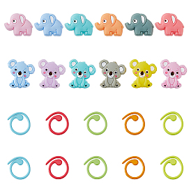 12Кольца для маркеров вязания из цинкового сплава, окрашенные запеканием, вязание крючком клипсы, С силиконовым стопором для вязальной иглы «Коала и слон»