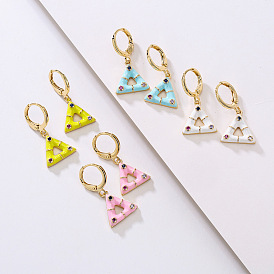 18K Gold Plated Geometric Earrings with Triangle Pendant for Women