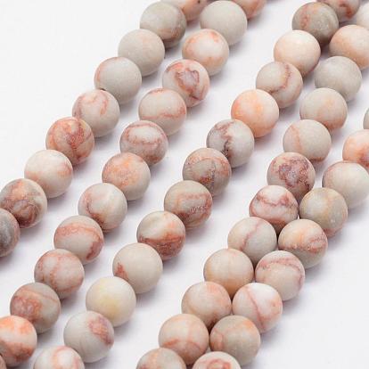 Natural Red Netstone Beads Strands, Frosted, Round
