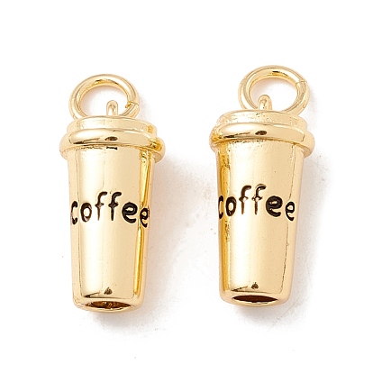 Brass Pendants, with Jump Rings, Cadmium Free & Lead Free, Long-Lasting Plated, Coffee Cup with Word Coffee