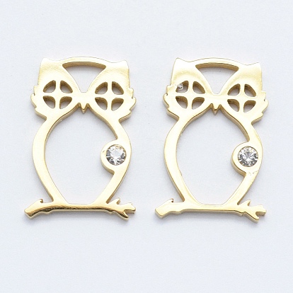 316 звенья / соединители из нержавеющей стали с микропаве из кубического циркония, сова, прозрачные