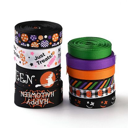 10 Rolls Halloween Grosgrain Ribbons, Polyester Ribbons, for Gift Wrapping, Crafts Accessories