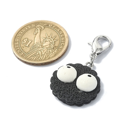 Biscuits with Eyes Opaque Resin Pendant Decorations, with Zinc Alloy Lobster Claw Clasps
