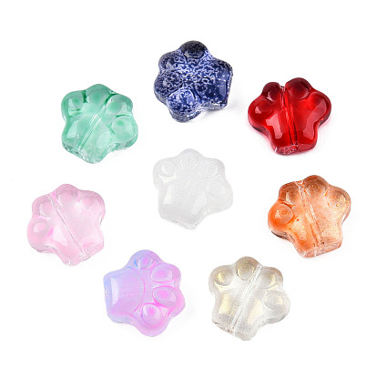 Transparent Glass Beads, Mixed Style, Dog Paw Prints