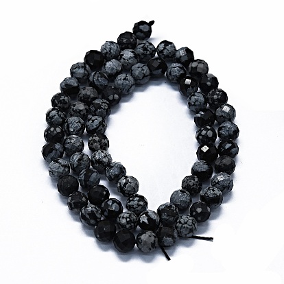 Natural Snowflake Obsidian Beads Strands, Faceted(64 Facets), Round