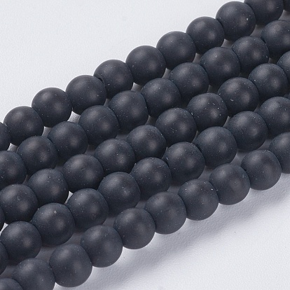 Synthetic Black Stone Beads Strands, Round, Frosted