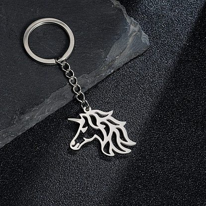 201 Stainless Steel Hollow Unicorn Pendant Keychain, for Car Backpack Pendant Gift