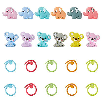 12Кольца для маркеров вязания из цинкового сплава, окрашенные запеканием, вязание крючком клипсы, С силиконовым стопором для вязальной иглы «Коала и слон»