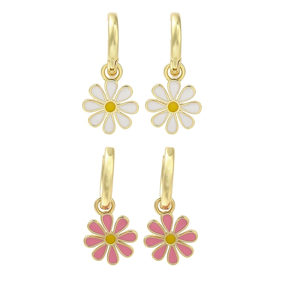 Серьги-кольца из латуни с цветочным покрытием, с эмалью, долговечный, без свинца и без кадмия, реальный 18 k позолоченный