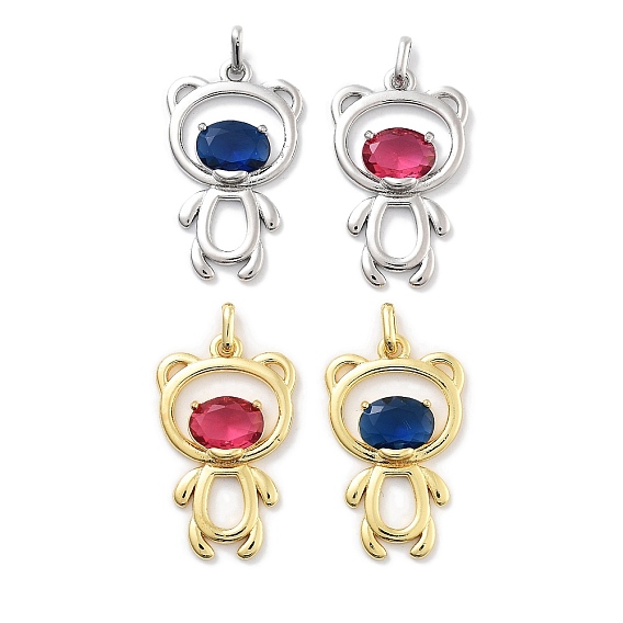 Стеклянные подвески из латуни с покрытием стойки, долговечный, без кадмия и без свинца, с прыжковых колец, медведь