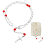 Collares de rosario con perlas redondas de imitación y flores de resina., Collares colgantes de cruz virgen de aleación, con 1bolsas de microfibra para joyería, Platino