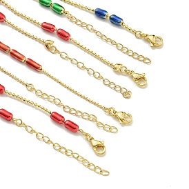 Brass Enamel Column Link Chain Necklaces, Real 18K Gold Plated, Lead Free & Cadmium Free & Nickel Free, Long-Lasting Plated