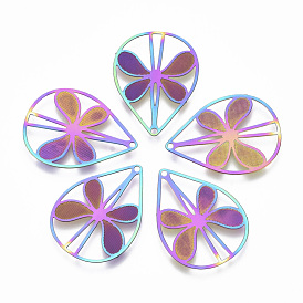 Ионное покрытие (ip) 304 филигранные подвески из нержавеющей стали, гравированные металлические украшения, слезинка с бабочкой