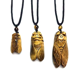 Collier pendentif cigale œil de tigre naturel pour homme