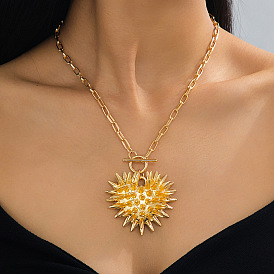Alloy Spike Heart Pendant Paperclip Chain Necklaces with OT Clasps for Women