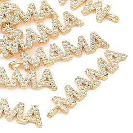 SHEGRACE Mother's Day Brass Micro Pave Clear Cubic Zirconia Pendants, Cadmium Free & Nickel Free & Lead Free, Word MAMA Charms